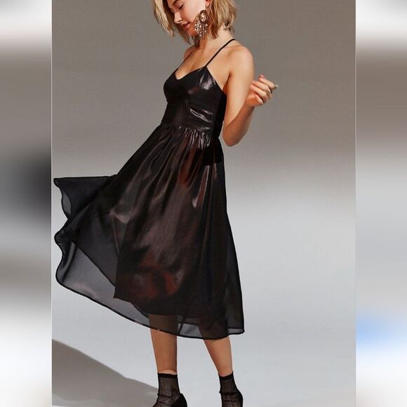 Love Sadie Black Metallic Midi Dress Women's Size 6 - Picture 1 of 8